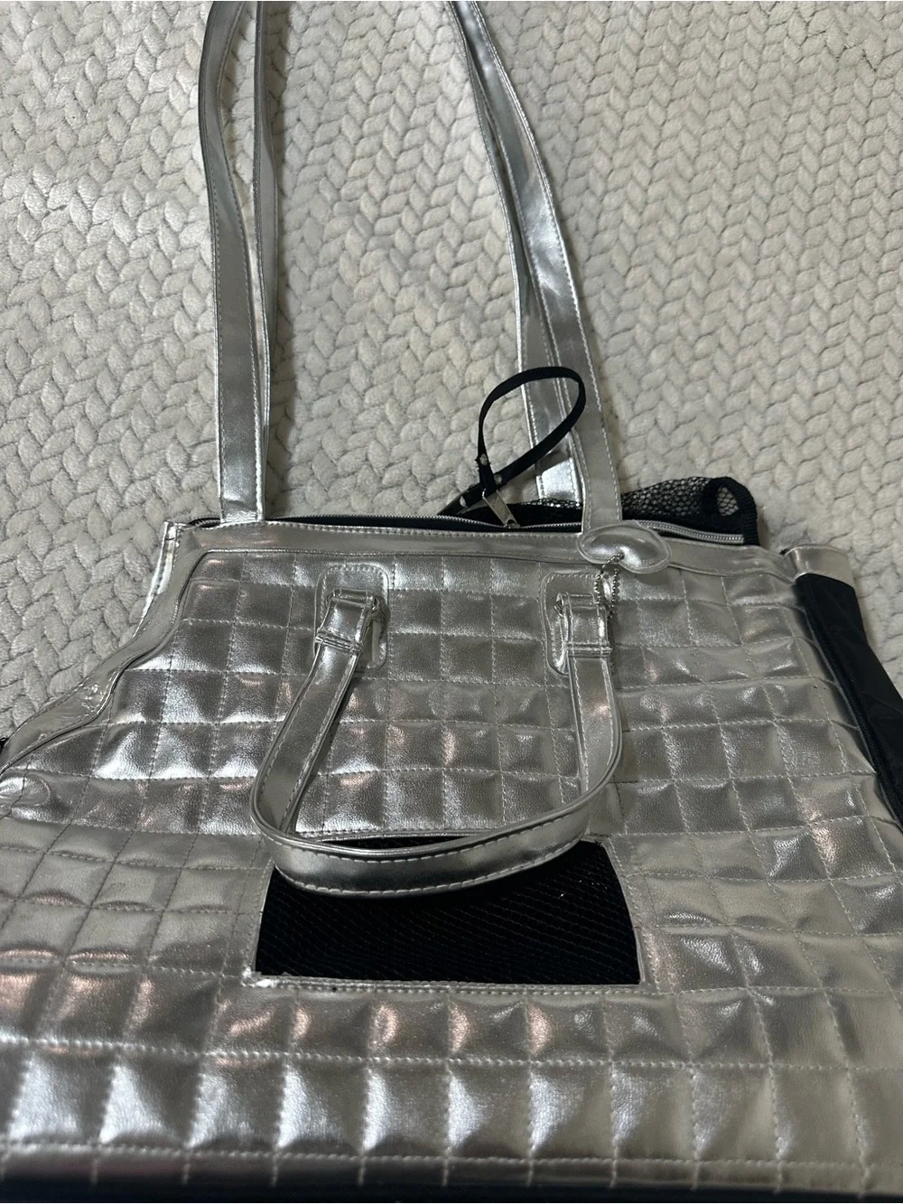 Breathable Silver And Black Mesh Dog Carrier